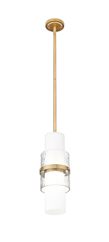 Z-Lite Cayden 1946P-ROD 7" 1-Light Modern Gold and Clear With Etched Opal Glass Shade Pendant Light