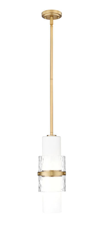 Z-Lite Cayden 1946P-ROD 7" 1-Light Modern Gold and Clear With Etched Opal Glass Shade Pendant Light
