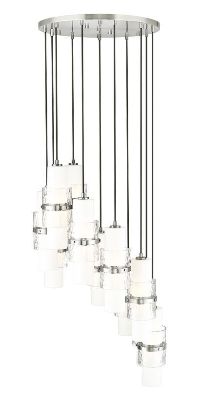 Z-Lite Cayden 24" 11-Light Brushed Nickel and Clear With Etched Opal Glass Shade Chandelier
