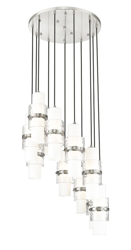 Z-Lite Cayden 24" 11-Light Brushed Nickel and Clear With Etched Opal Glass Shade Chandelier