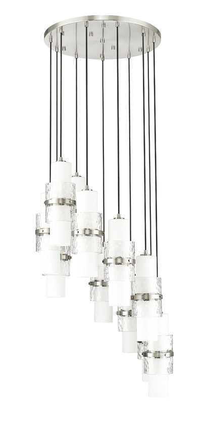 Z-Lite Cayden 24" 11-Light Brushed Nickel and Clear With Etched Opal Glass Shade Chandelier