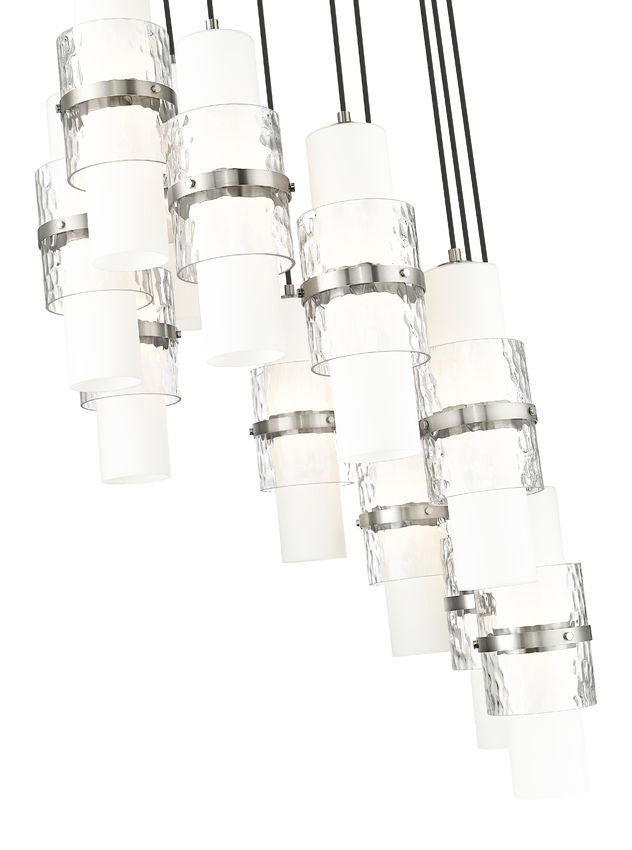 Z-Lite Cayden 24" 11-Light Brushed Nickel and Clear With Etched Opal Glass Shade Chandelier