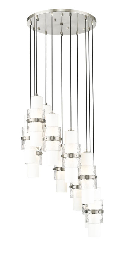 Z-Lite Cayden 24" 11-Light Brushed Nickel and Clear With Etched Opal Glass Shade Chandelier