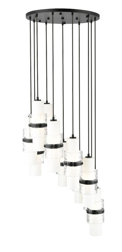 Z-Lite Cayden 24" 11-Light Matte Black and Clear With Etched Opal Glass Shade Chandelier