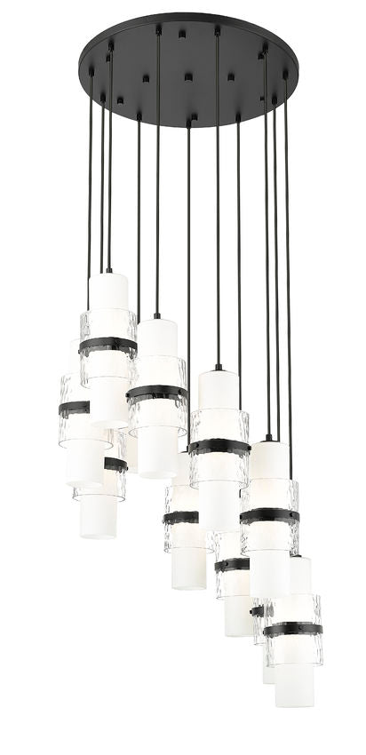 Z-Lite Cayden 24" 11-Light Matte Black and Clear With Etched Opal Glass Shade Chandelier