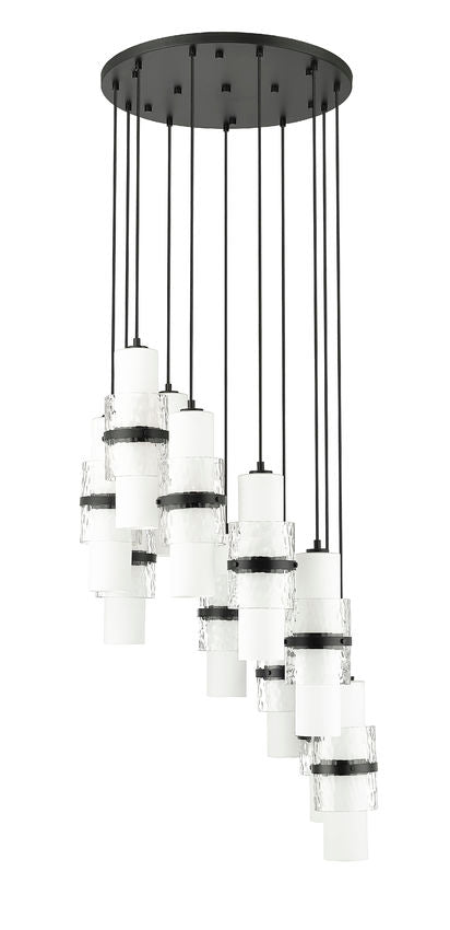 Z-Lite Cayden 24" 11-Light Matte Black and Clear With Etched Opal Glass Shade Chandelier