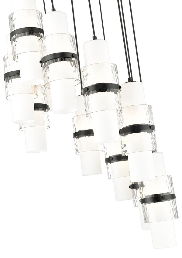 Z-Lite Cayden 24" 11-Light Matte Black and Clear With Etched Opal Glass Shade Chandelier