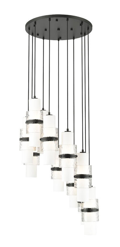 Z-Lite Cayden 24" 11-Light Matte Black and Clear With Etched Opal Glass Shade Chandelier