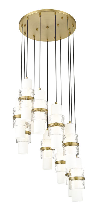 Z-Lite Cayden 24" 11-Light Modern Gold and Clear With Etched Opal Glass Shade Chandelier