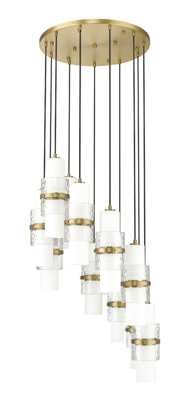 Z-Lite Cayden 24" 11-Light Modern Gold and Clear With Etched Opal Glass Shade Chandelier