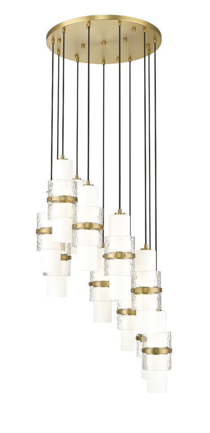 Z-Lite Cayden 24" 11-Light Modern Gold and Clear With Etched Opal Glass Shade Chandelier