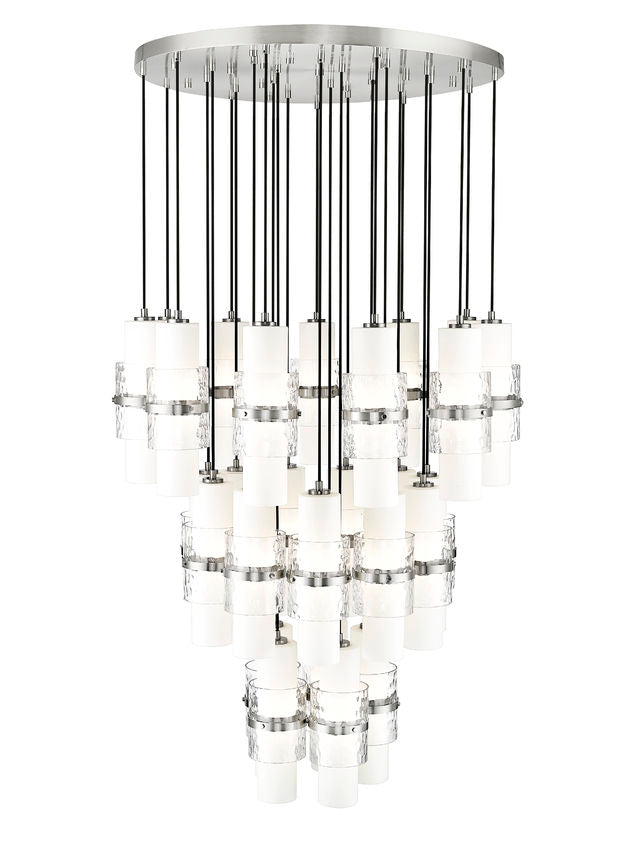 Z-Lite Cayden 36" 27-Light Brushed Nickel and Clear With Etched Opal Glass Shade Chandelier