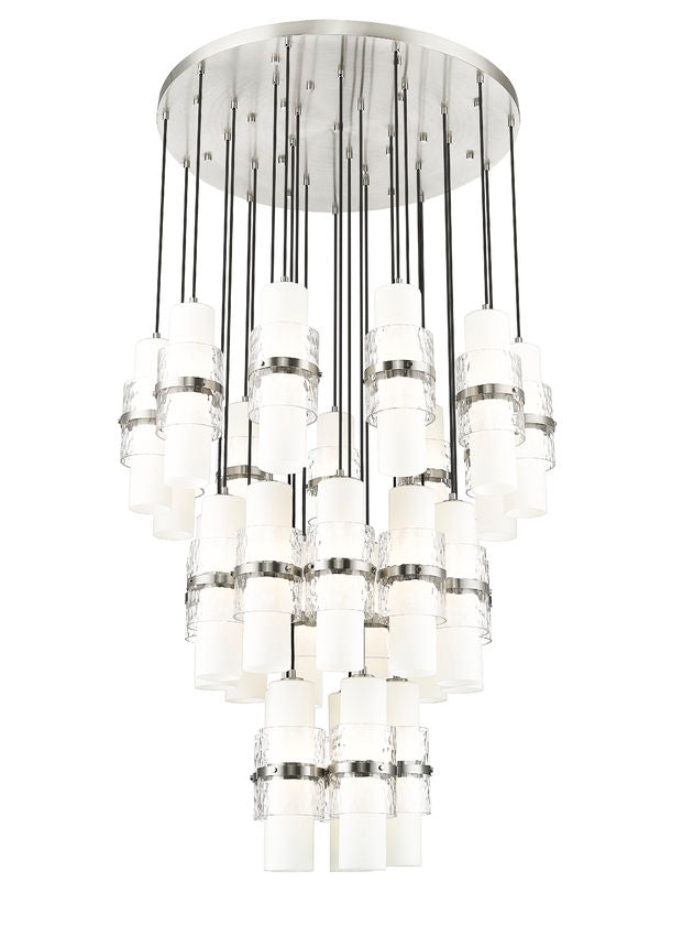 Z-Lite Cayden 36" 27-Light Brushed Nickel and Clear With Etched Opal Glass Shade Chandelier