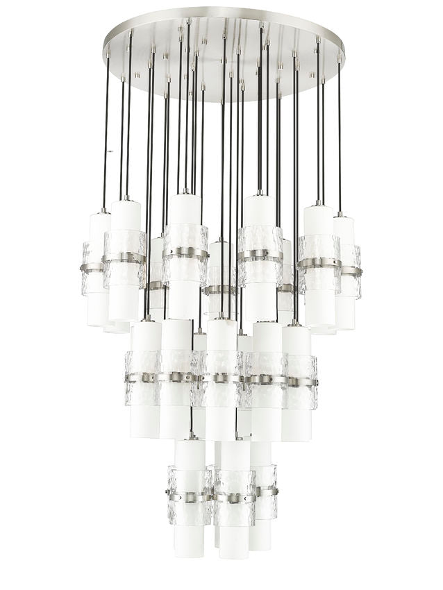 Z-Lite Cayden 36" 27-Light Brushed Nickel and Clear With Etched Opal Glass Shade Chandelier
