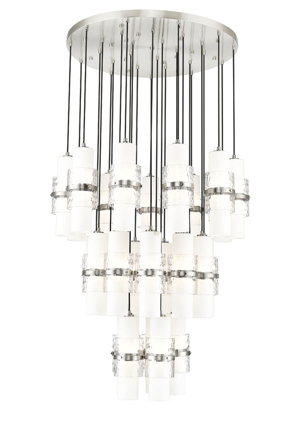Z-Lite Cayden 36" 27-Light Brushed Nickel and Clear With Etched Opal Glass Shade Chandelier