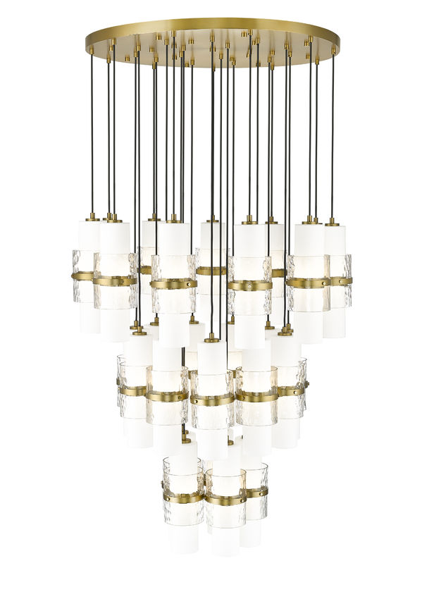 Z-Lite Cayden 36" 27-Light Modern Gold and Clear With Etched Opal Glass Shade Chandelier