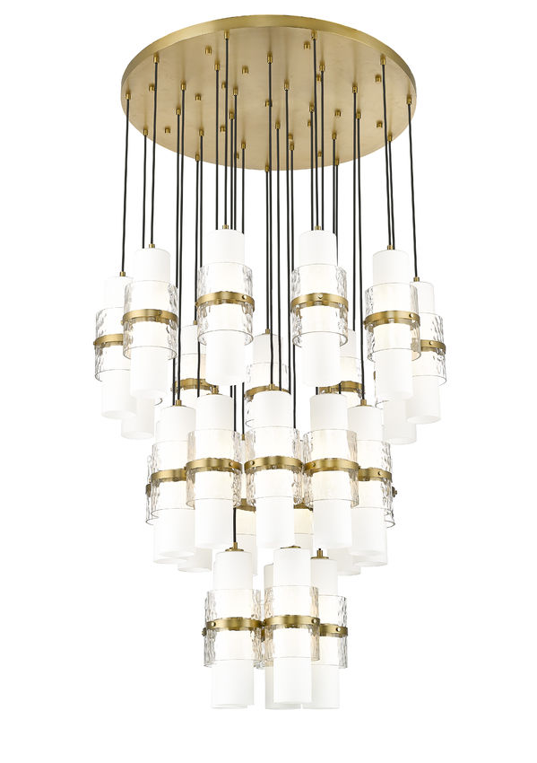 Z-Lite Cayden 36" 27-Light Modern Gold and Clear With Etched Opal Glass Shade Chandelier