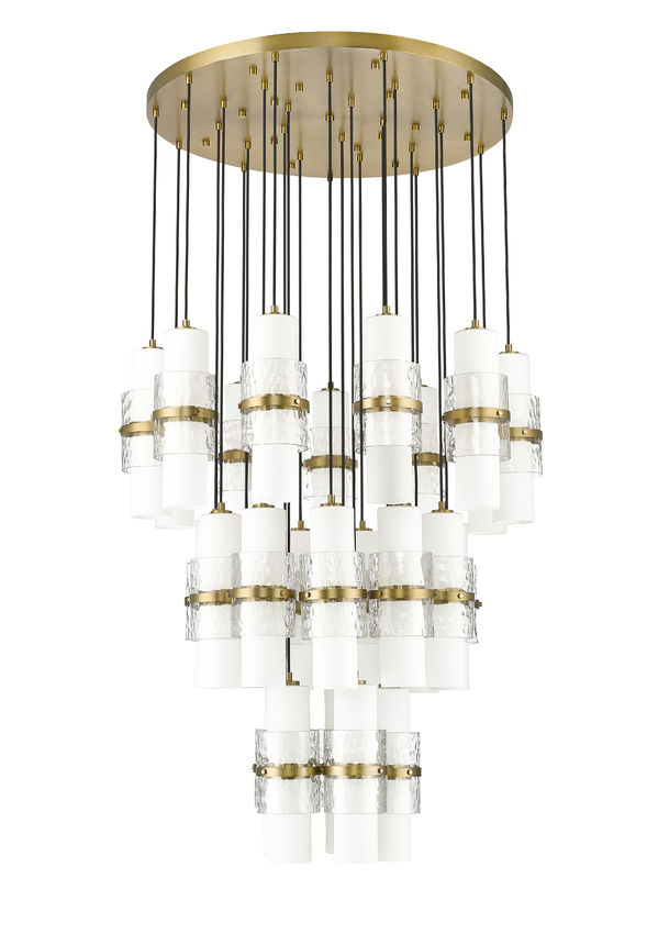 Z-Lite Cayden 36" 27-Light Modern Gold and Clear With Etched Opal Glass Shade Chandelier