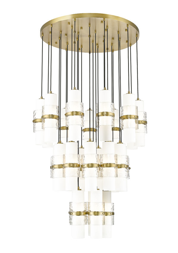Z-Lite Cayden 36" 27-Light Modern Gold and Clear With Etched Opal Glass Shade Chandelier