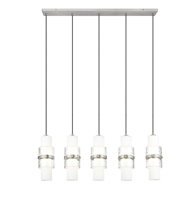 Z-Lite Cayden 5" 5-Light Brushed Nickel and Clear With Etched Opal Glass Shade Linear Chandelier