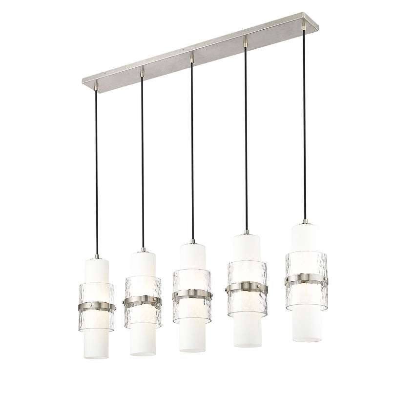 Z-Lite Cayden 5" 5-Light Brushed Nickel and Clear With Etched Opal Glass Shade Linear Chandelier