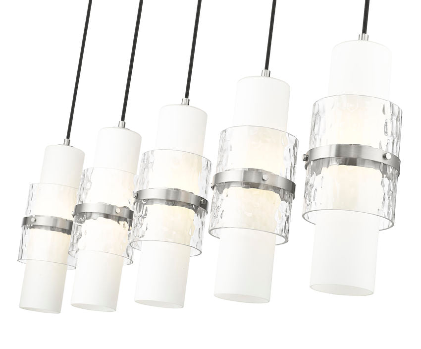 Z-Lite Cayden 5" 5-Light Brushed Nickel and Clear With Etched Opal Glass Shade Linear Chandelier
