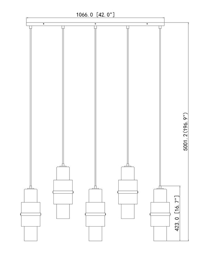 Z-Lite Cayden 5" 5-Light Brushed Nickel and Clear With Etched Opal Glass Shade Linear Chandelier