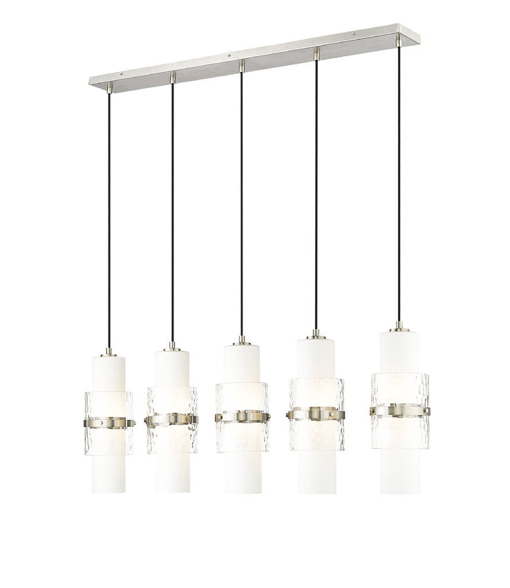 Z-Lite Cayden 5" 5-Light Brushed Nickel and Clear With Etched Opal Glass Shade Linear Chandelier