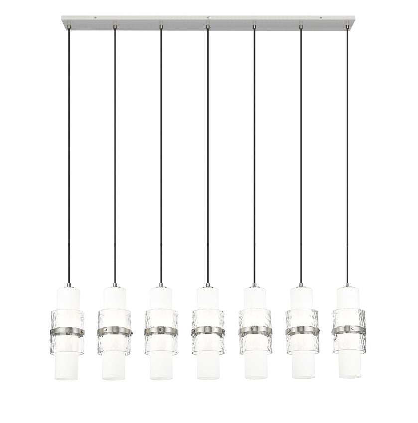 Z-Lite Cayden 5" 7-Light Brushed Nickel and Clear With Etched Opal Glass Shade Linear Chandelier