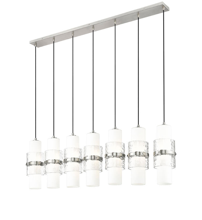 Z-Lite Cayden 5" 7-Light Brushed Nickel and Clear With Etched Opal Glass Shade Linear Chandelier