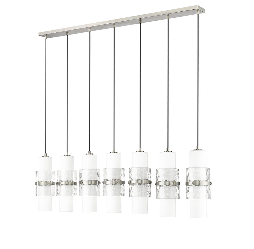 Z-Lite Cayden 5" 7-Light Brushed Nickel and Clear With Etched Opal Glass Shade Linear Chandelier