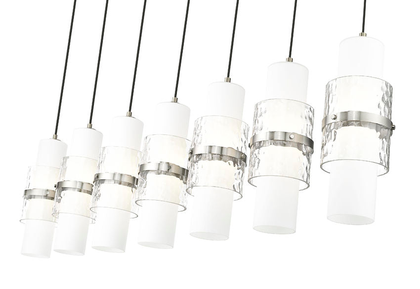 Z-Lite Cayden 5" 7-Light Brushed Nickel and Clear With Etched Opal Glass Shade Linear Chandelier