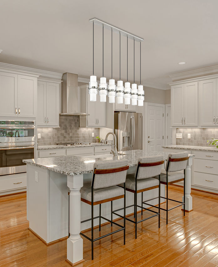 Z-Lite Cayden 5" 7-Light Brushed Nickel and Clear With Etched Opal Glass Shade Linear Chandelier