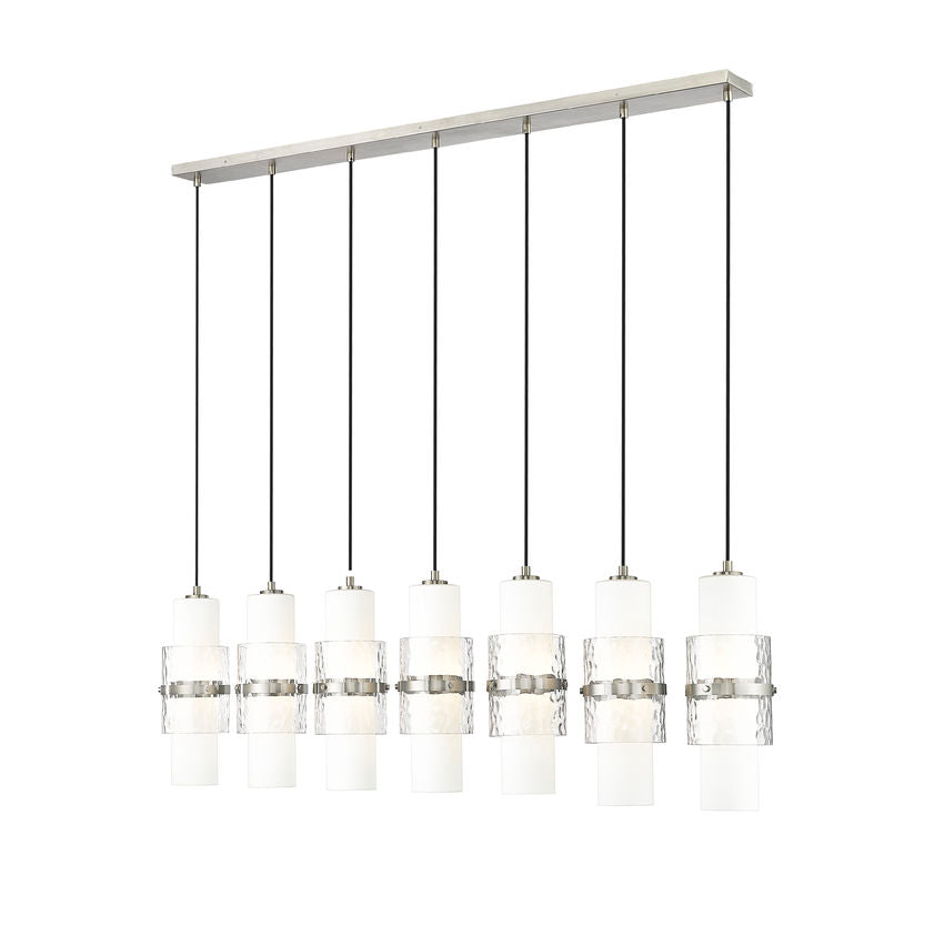 Z-Lite Cayden 5" 7-Light Brushed Nickel and Clear With Etched Opal Glass Shade Linear Chandelier