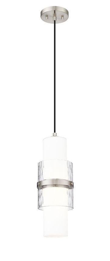 Z-Lite Cayden 7" 1-Light Brushed Nickel and Clear With Etched Opal Glass Shade Pendant Light