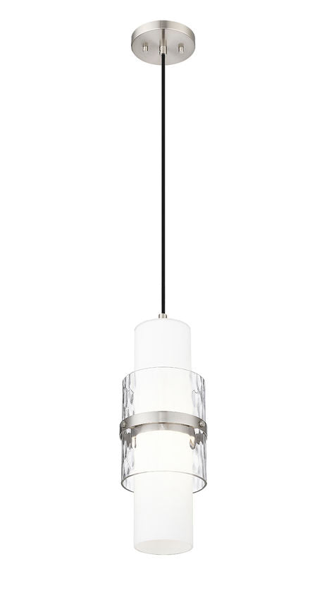 Z-Lite Cayden 7" 1-Light Brushed Nickel and Clear With Etched Opal Glass Shade Pendant Light
