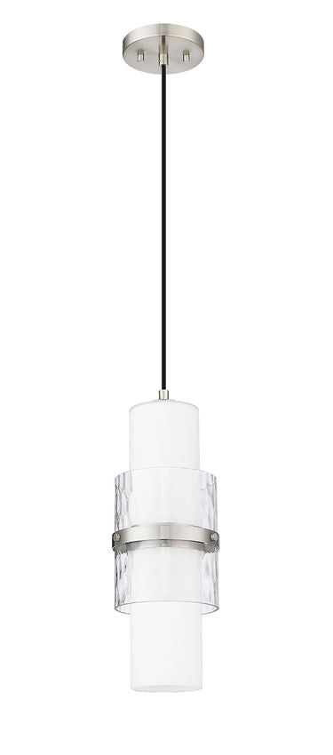Z-Lite Cayden 7" 1-Light Brushed Nickel and Clear With Etched Opal Glass Shade Pendant Light