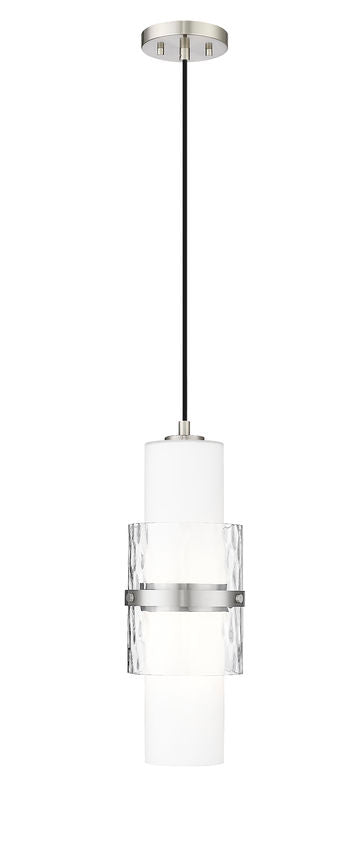 Z-Lite Cayden 7" 1-Light Brushed Nickel and Clear With Etched Opal Glass Shade Pendant Light