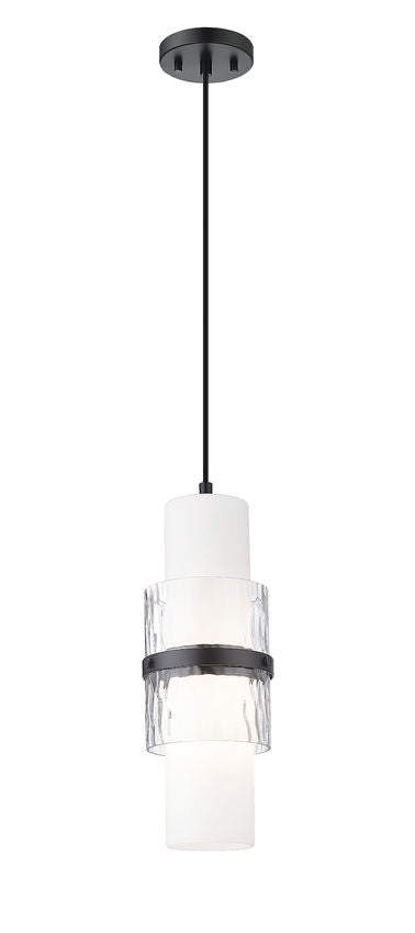 Z-Lite Cayden 7" 1-Light Matte Black and Clear With Etched Opal Glass Shade Pendant Light