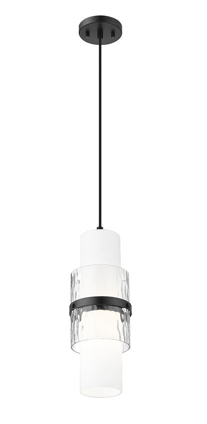 Z-Lite Cayden 7" 1-Light Matte Black and Clear With Etched Opal Glass Shade Pendant Light