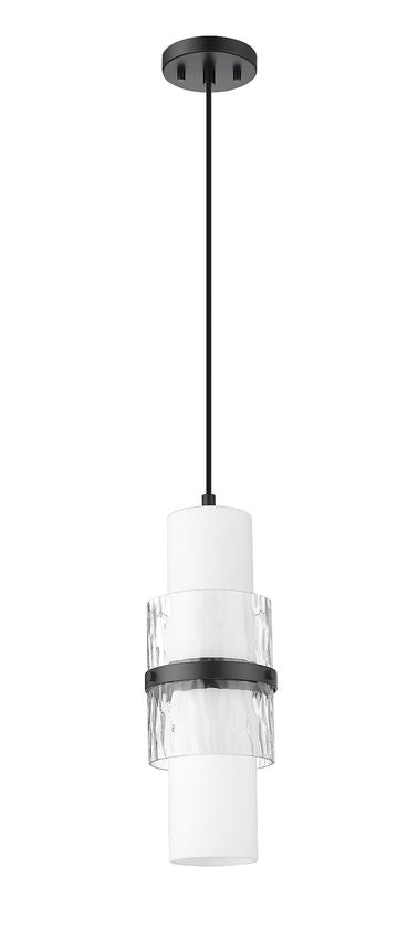 Z-Lite Cayden 7" 1-Light Matte Black and Clear With Etched Opal Glass Shade Pendant Light