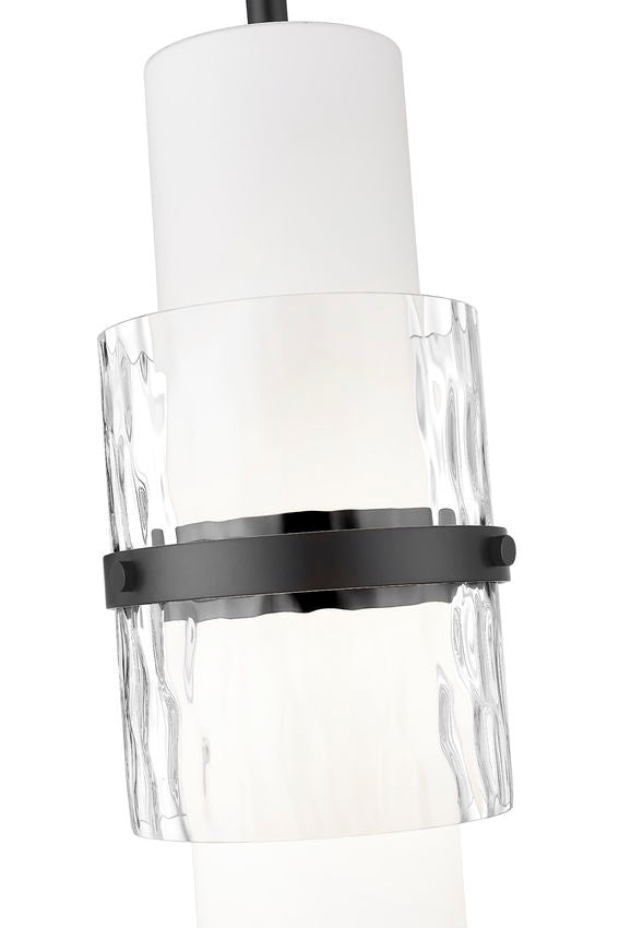 Z-Lite Cayden 7" 1-Light Matte Black and Clear With Etched Opal Glass Shade Pendant Light