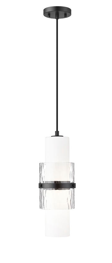 Z-Lite Cayden 7" 1-Light Matte Black and Clear With Etched Opal Glass Shade Pendant Light