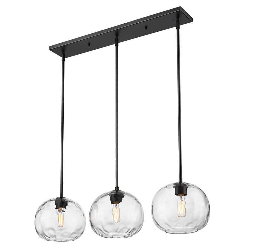 Z-Lite Chloe 10" 3-Light Matte Black Clear Glass Shade Linear Chandelier