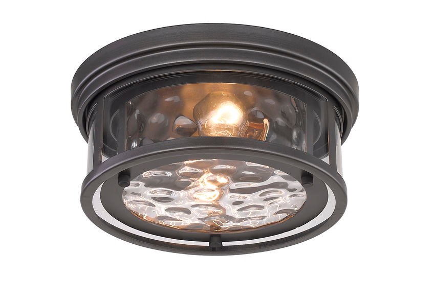 Z-Lite Clarion 12" 2-Light Bronze Flush Mount Lighting With Inner Clear Water and Outer Clear Shade