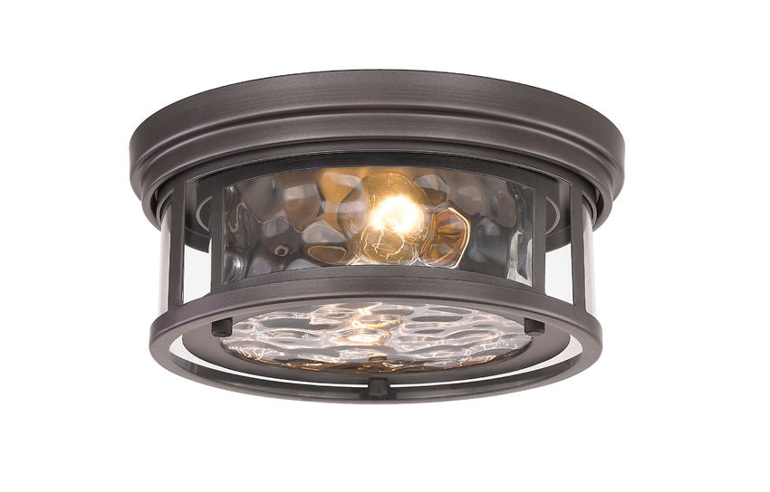 Z-Lite Clarion 12" 2-Light Bronze Flush Mount Lighting With Inner Clear Water and Outer Clear Shade