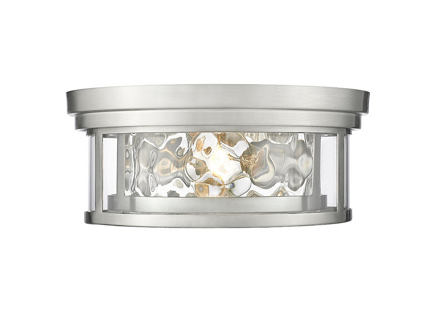 Z-Lite Clarion 12" 2-Light Brushed Nickel Flush Mount Lighting With Inner Clear Water and Outer Clear Shade