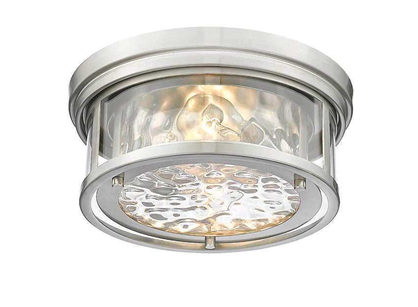 Z-Lite Clarion 12" 2-Light Brushed Nickel Flush Mount Lighting With Inner Clear Water and Outer Clear Shade