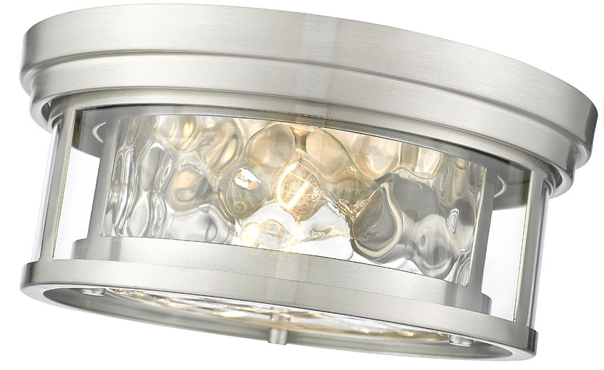 Z-Lite Clarion 12" 2-Light Brushed Nickel Flush Mount Lighting With Inner Clear Water and Outer Clear Shade