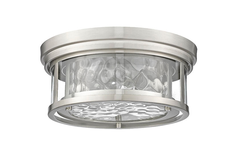 Z-Lite Clarion 12" 2-Light Brushed Nickel Flush Mount Lighting With Inner Clear Water and Outer Clear Shade